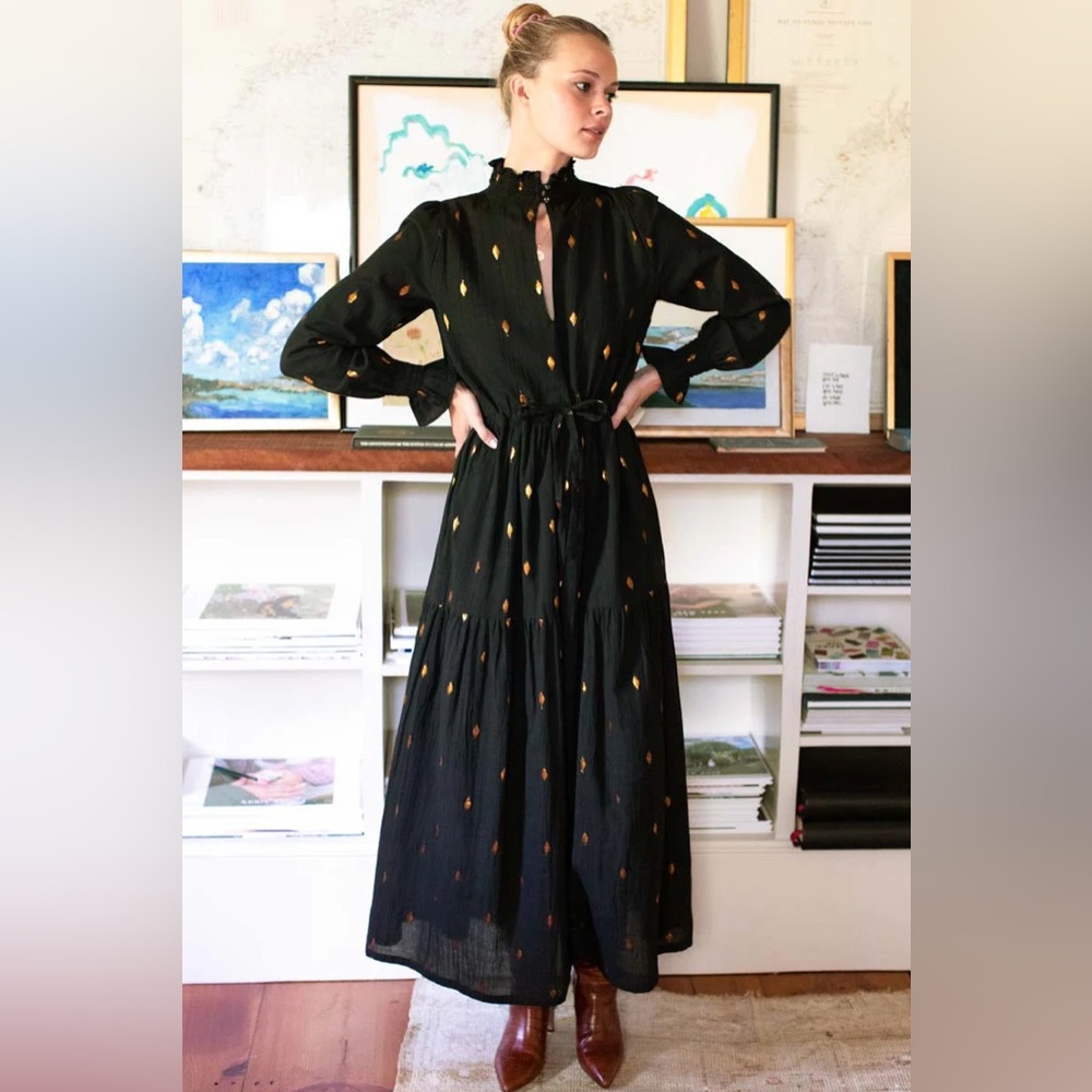EMERSON FRY LUCYBELLA MAXI DRESS - GOLD LEAF BLACK